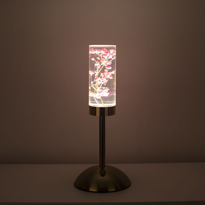 Zeitgenössische kreative USB-wiederaufladbare ewige Blume Gänseblümchen Löwenzylinder Eisen Acryl LED Tischlampe Nachtlicht für den Nachttisch 