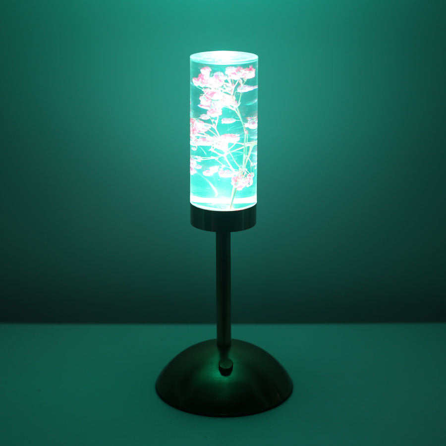 Zeitgenössische kreative USB-wiederaufladbare ewige Blume Gänseblümchen Löwenzylinder Eisen Acryl LED Tischlampe Nachtlicht für den Nachttisch 