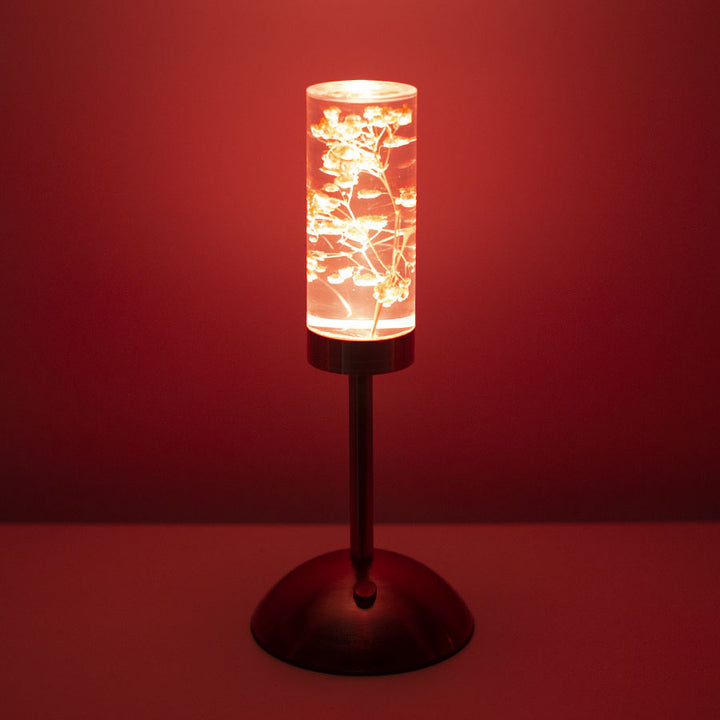 Zeitgenössische kreative USB-wiederaufladbare ewige Blume Gänseblümchen Löwenzylinder Eisen Acryl LED Tischlampe Nachtlicht für den Nachttisch 