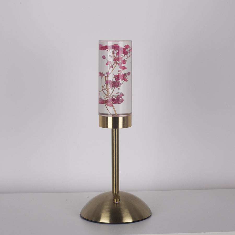Zeitgenössische kreative USB-wiederaufladbare ewige Blume Gänseblümchen Löwenzylinder Eisen Acryl LED Tischlampe Nachtlicht für den Nachttisch 