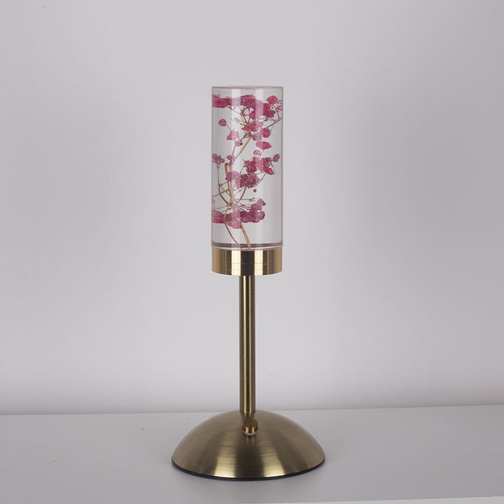 Zeitgenössische kreative USB-wiederaufladbare ewige Blume Gänseblümchen Löwenzylinder Eisen Acryl LED Tischlampe Nachtlicht für den Nachttisch 