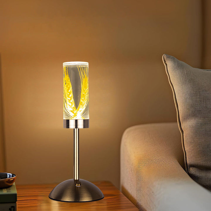 Zeitgenössische kreative USB-wiederaufladbare ewige Blume Gänseblümchen Löwenzylinder Eisen Acryl LED Tischlampe Nachtlicht für den Nachttisch 