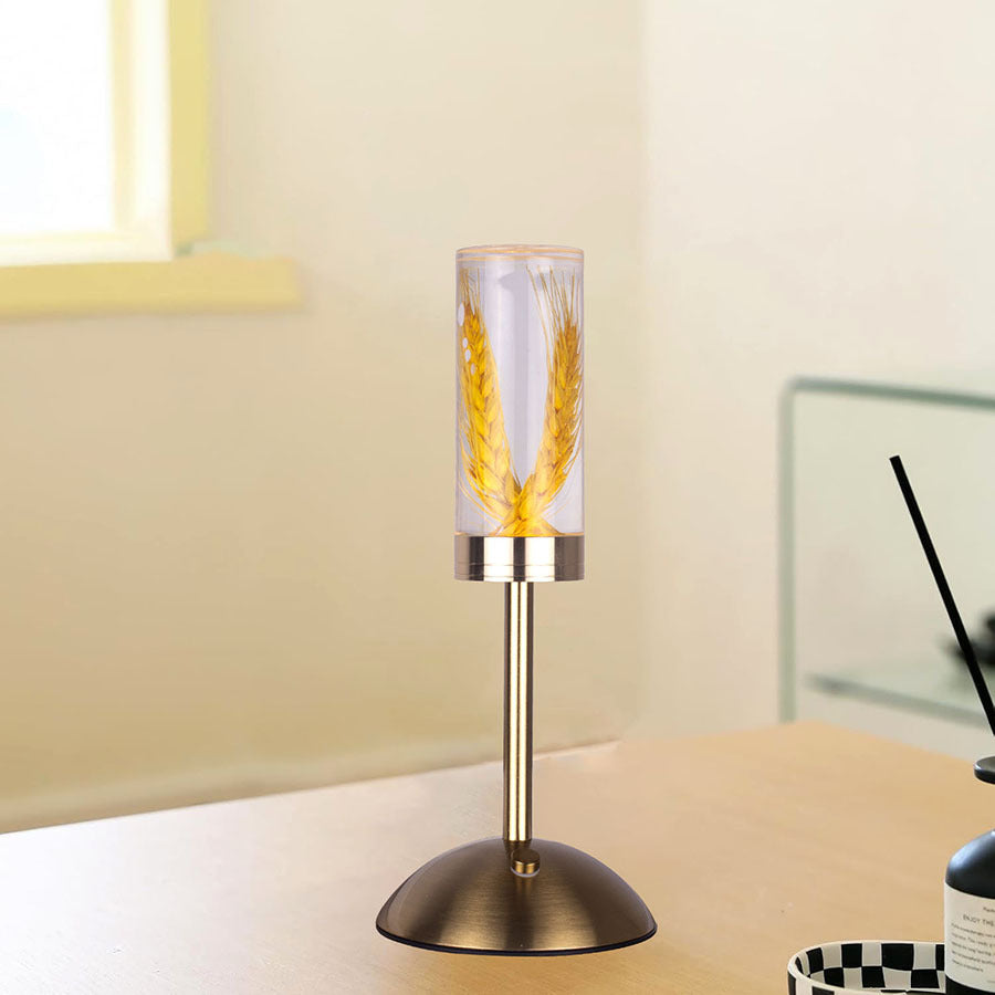 Zeitgenössische kreative USB-wiederaufladbare ewige Blume Gänseblümchen Löwenzylinder Eisen Acryl LED Tischlampe Nachtlicht für den Nachttisch 