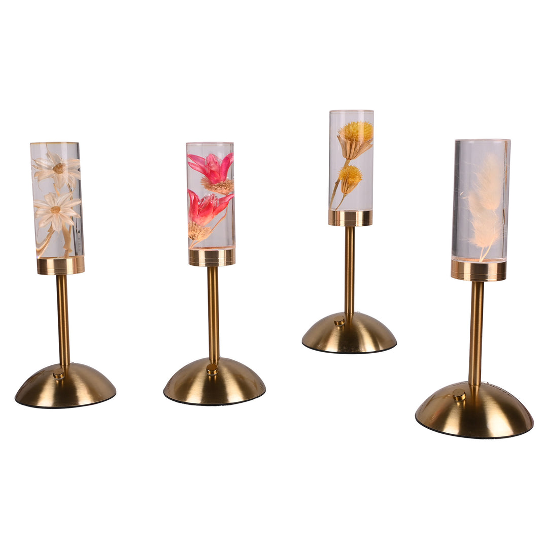 Zeitgenössische kreative USB-wiederaufladbare ewige Blume Gänseblümchen Löwenzylinder Eisen Acryl LED Tischlampe Nachtlicht für den Nachttisch 