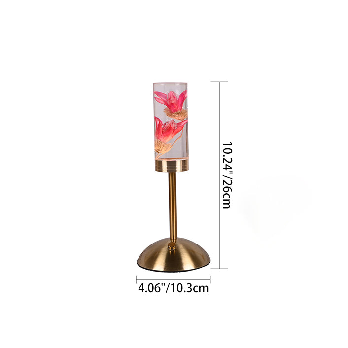 Zeitgenössische kreative USB-wiederaufladbare ewige Blume Gänseblümchen Löwenzylinder Eisen Acryl LED Tischlampe Nachtlicht für den Nachttisch 
