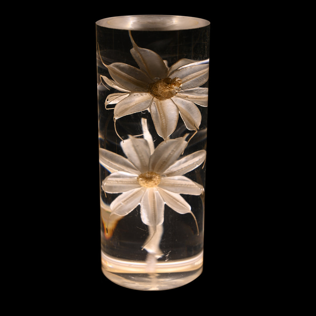 Zeitgenössische kreative USB-wiederaufladbare ewige Blume Gänseblümchen Löwenzylinder Eisen Acryl LED Tischlampe Nachtlicht für den Nachttisch 