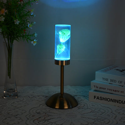 現代的なクリエイティブUSB充電式永遠の花デイジーダンデライオンシリンダー鉄アクリルLEDテーブルランプナイトライトベッドサイド用 