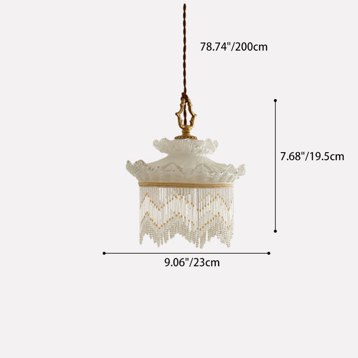 Suspension Luminaire à Une Lumière avec Couronne en Verre Cuivre Traditionnel Français et Gland pour Salle à Manger 