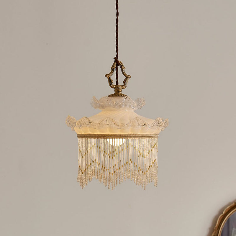 Suspension Luminaire à Une Lumière avec Couronne en Verre Cuivre Traditionnel Français et Gland pour Salle à Manger 