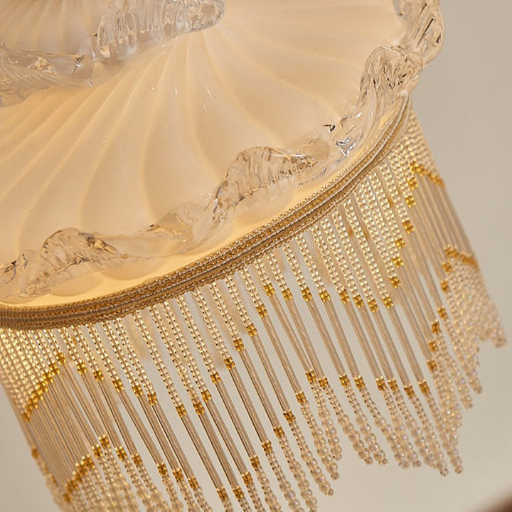 Suspension Luminaire à Une Lumière avec Couronne en Verre Cuivre Traditionnel Français et Gland pour Salle à Manger 