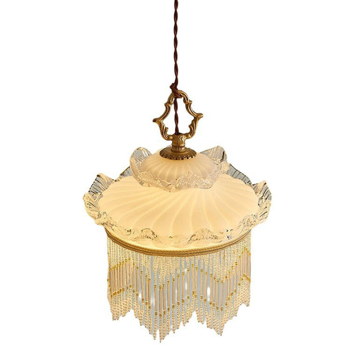 Suspension Luminaire à Une Lumière avec Couronne en Verre Cuivre Traditionnel Français et Gland pour Salle à Manger 
