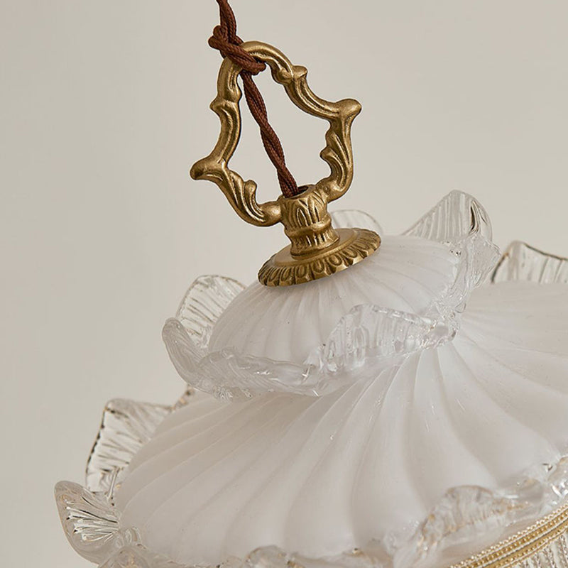Suspension Luminaire à Une Lumière avec Couronne en Verre Cuivre Traditionnel Français et Gland pour Salle à Manger 