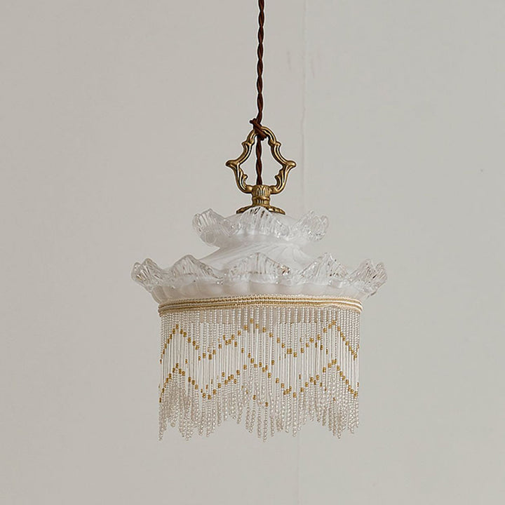 Suspension Luminaire à Une Lumière avec Couronne en Verre Cuivre Traditionnel Français et Gland pour Salle à Manger 
