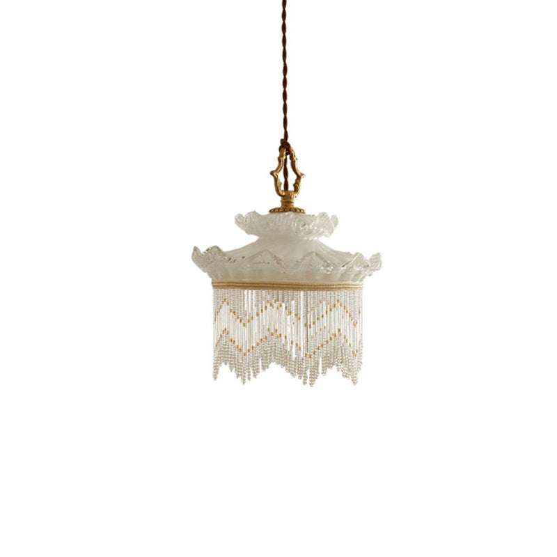 Suspension Luminaire à Une Lumière avec Couronne en Verre Cuivre Traditionnel Français et Gland pour Salle à Manger 
