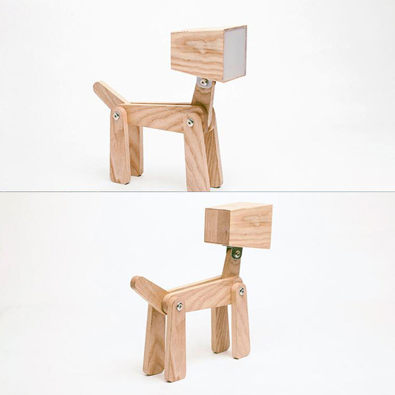 Contemporary Nordic Wood Hardware Acrylic Cute Puppy Adjustable LED Table Lamp For Study