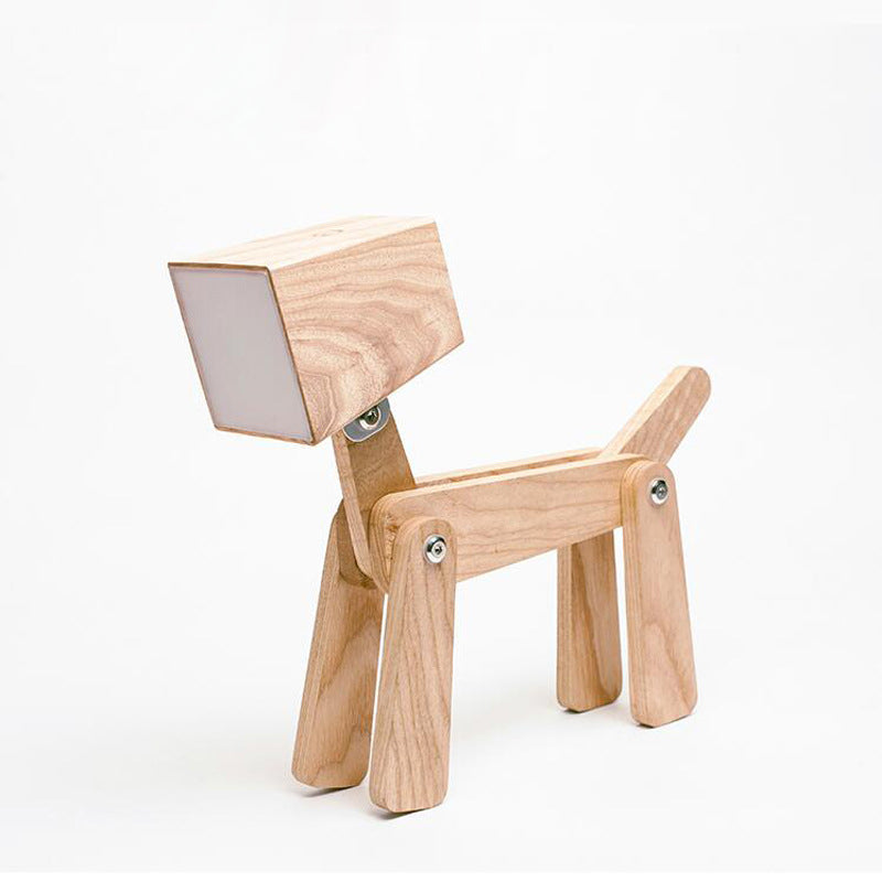 Contemporary Nordic Wood Hardware Acrylic Cute Puppy Adjustable LED Table Lamp For Study