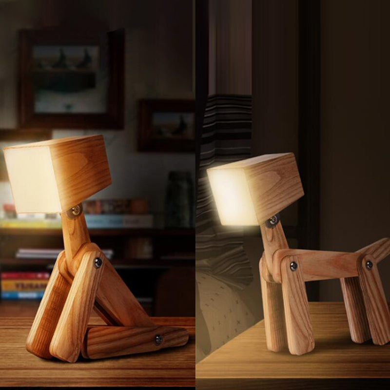 Contemporary Nordic Wood Hardware Acrylic Cute Puppy Adjustable LED Table Lamp For Study