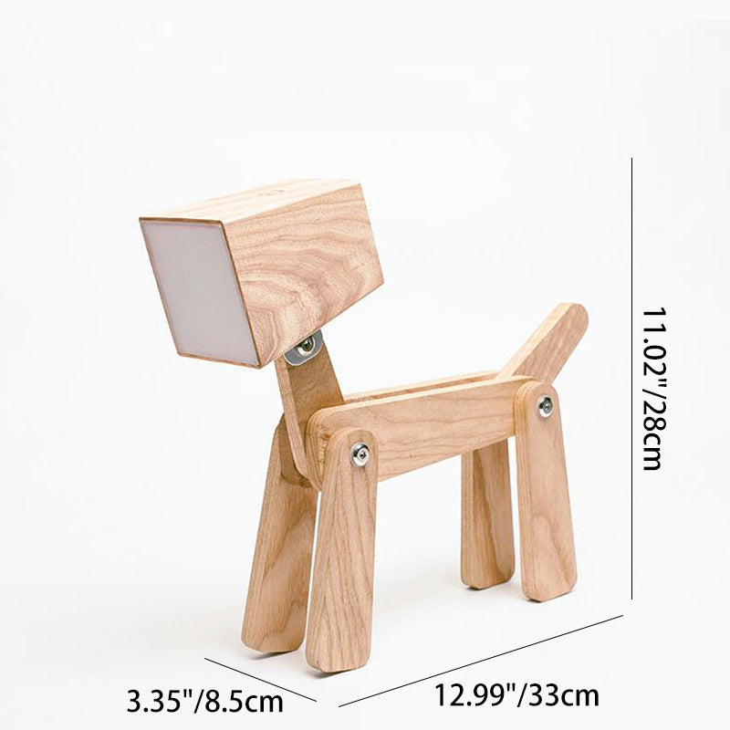 Contemporary Nordic Wood Hardware Acrylic Cute Puppy Adjustable LED Table Lamp For Study