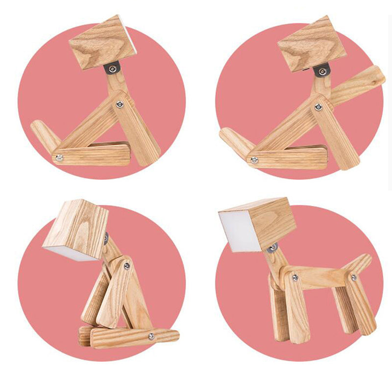 Contemporary Nordic Wood Hardware Acrylic Cute Puppy Adjustable LED Table Lamp For Study