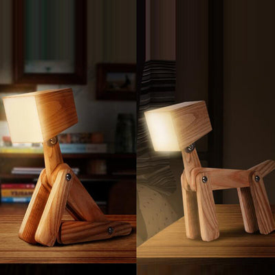 Contemporary Nordic Wood Hardware Acrylic Cute Puppy Adjustable LED Table Lamp For Study