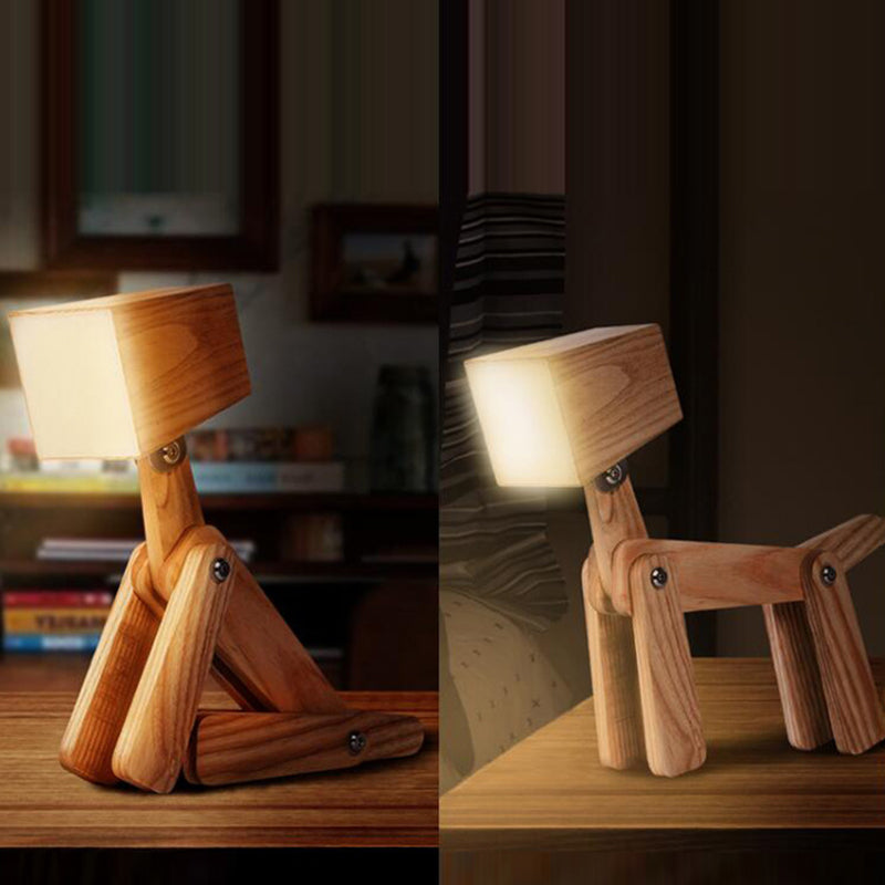 Contemporary Nordic Wood Hardware Acrylic Cute Puppy Adjustable LED Table Lamp For Study