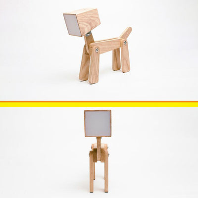 Contemporary Nordic Wood Hardware Acrylic Cute Puppy Adjustable LED Table Lamp For Study