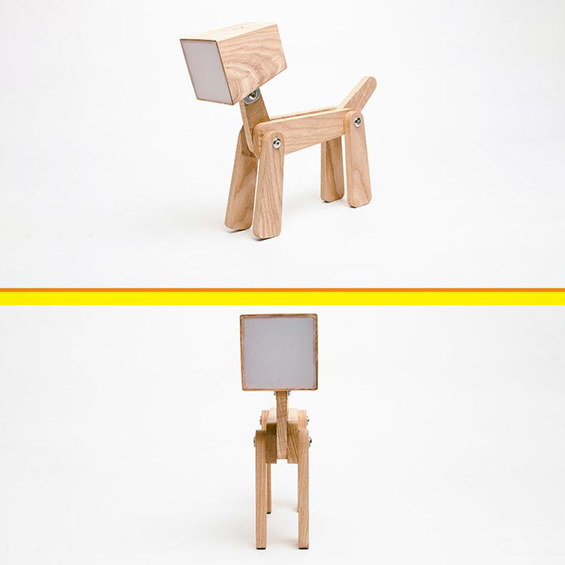Contemporary Nordic Wood Hardware Acrylic Cute Puppy Adjustable LED Table Lamp For Study