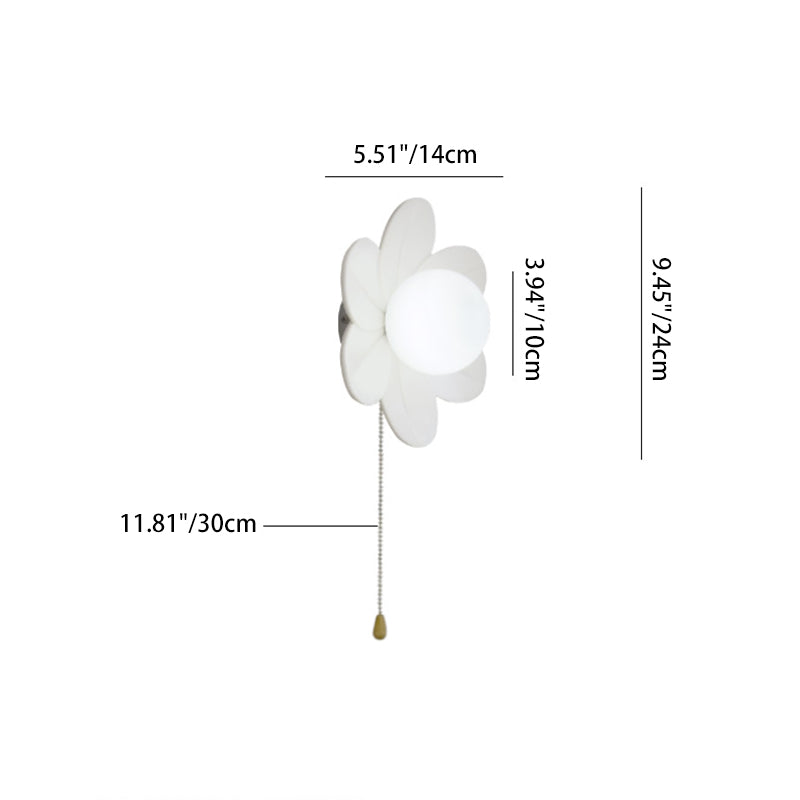 Zeitgenössische nordische Harzglas-Eisen-Blumenzugkette 1-Licht-Wandleuchte für das Bett 