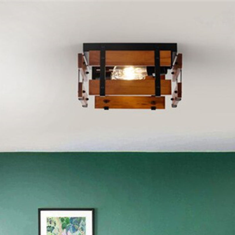 Traditionelle Bauernhaus Eisen Holz Quadrat Zaun 2/4 Licht Deckenleuchte für den Flur 