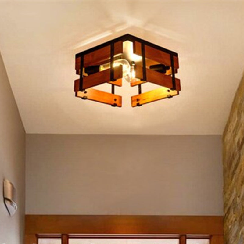 Traditionelle Bauernhaus Eisen Holz Quadrat Zaun 2/4 Licht Deckenleuchte für den Flur 