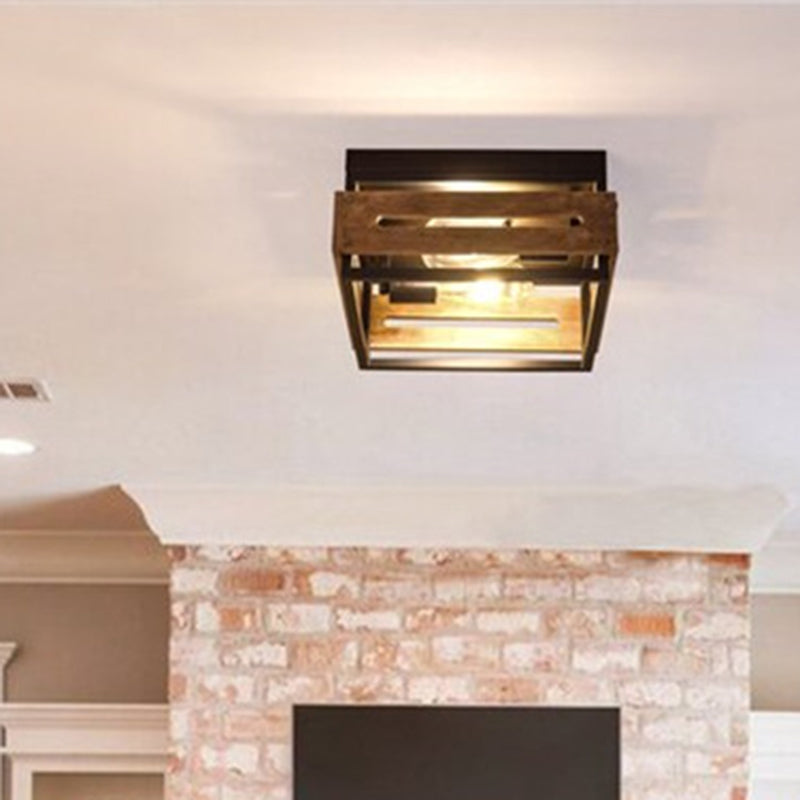 Traditionelle Bauernhaus Eisen Holz Quadrat Zaun 2/4 Licht Deckenleuchte für den Flur 
