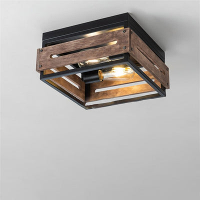 Traditionelle Bauernhaus Eisen Holz Quadrat Zaun 2/4 Licht Deckenleuchte für den Flur 