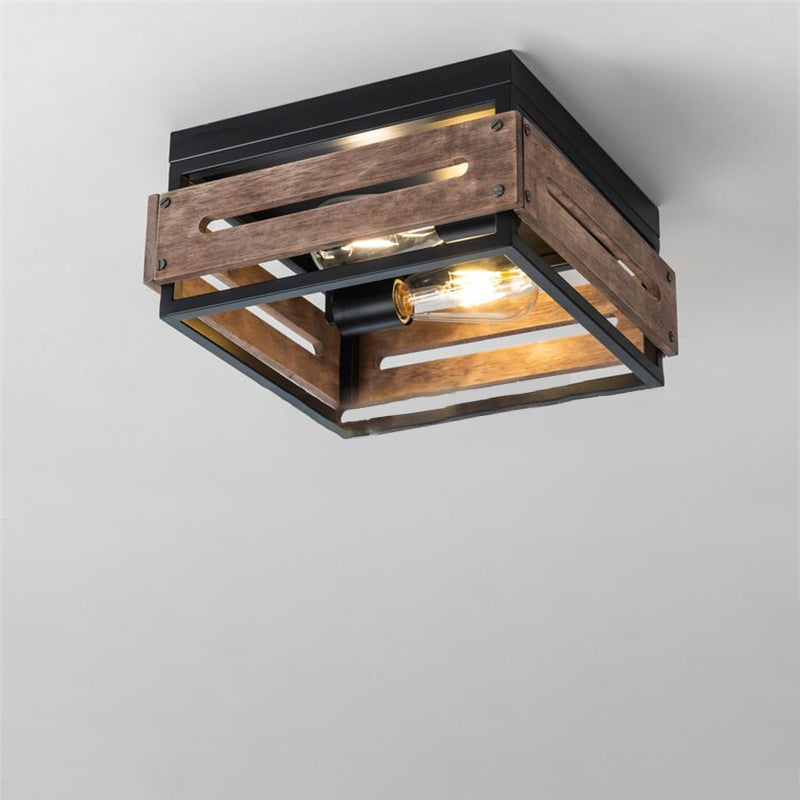 Traditionelle Bauernhaus Eisen Holz Quadrat Zaun 2/4 Licht Deckenleuchte für den Flur 