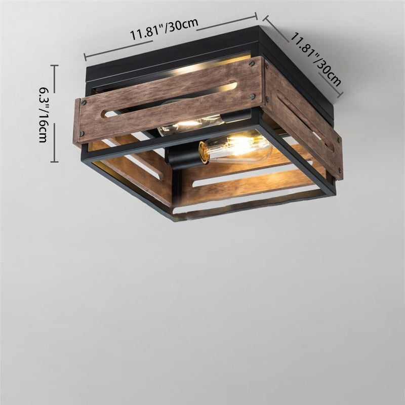 Traditionelle Bauernhaus Eisen Holz Quadrat Zaun 2/4 Licht Deckenleuchte für den Flur 