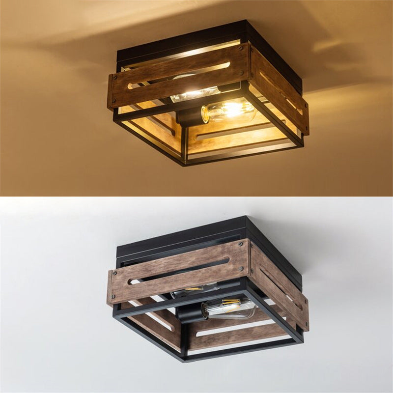 Traditionelle Bauernhaus Eisen Holz Quadrat Zaun 2/4 Licht Deckenleuchte für den Flur 