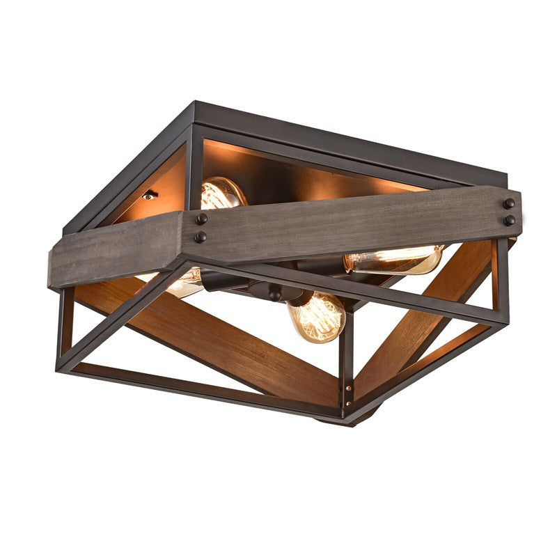 Traditionelle Bauernhaus Eisen Holz Quadrat Zaun 2/4 Licht Deckenleuchte für den Flur 