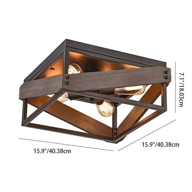 Traditionelle Bauernhaus Eisen Holz Quadrat Zaun 2/4 Licht Deckenleuchte für den Flur 