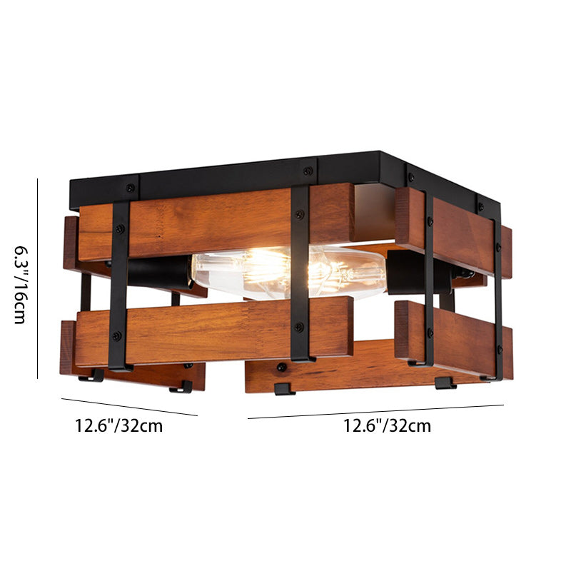 Traditionelle Bauernhaus Eisen Holz Quadrat Zaun 2/4 Licht Deckenleuchte für den Flur 