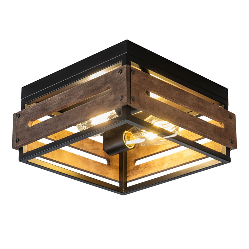 Traditionelle Bauernhaus Eisen Holz Quadrat Zaun 2/4 Licht Deckenleuchte für den Flur 