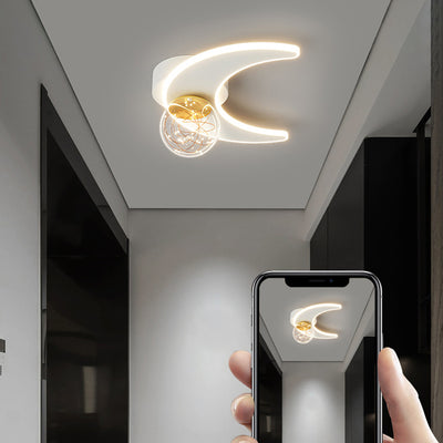現代の北欧スタイルのアイロンアクリルガラスムーンスターボールLEDセミフラッシュマウント天井灯、廊下用 