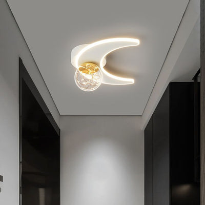 現代の北欧スタイルのアイロンアクリルガラスムーンスターボールLEDセミフラッシュマウント天井灯、廊下用 
