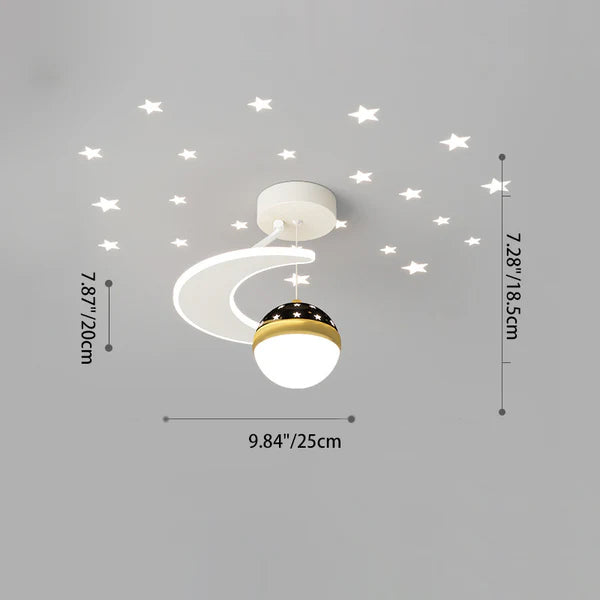 Contemporary Nordic Iron Acrylic Moon Star Ball Starry Sky Projection LED Semi-Flush Mount Ceiling Light For Hallway