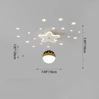 Contemporary Nordic Iron Acrylic Moon Star Ball Starry Sky Projection LED Semi-Flush Mount Ceiling Light For Hallway