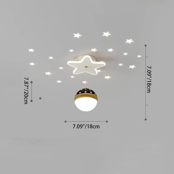 Contemporary Nordic Iron Acrylic Moon Star Ball Starry Sky Projection LED Semi-Flush Mount Ceiling Light For Hallway