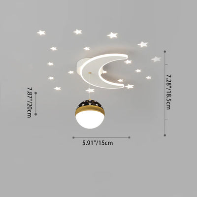 Contemporary Nordic Iron Acrylic Moon Star Ball Starry Sky Projection LED Semi-Flush Mount Ceiling Light For Hallway
