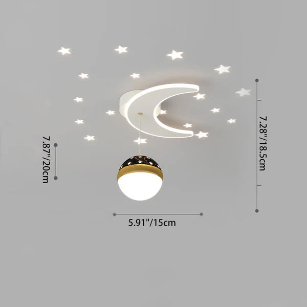 Contemporary Nordic Iron Acrylic Moon Star Ball Starry Sky Projection LED Semi-Flush Mount Ceiling Light For Hallway