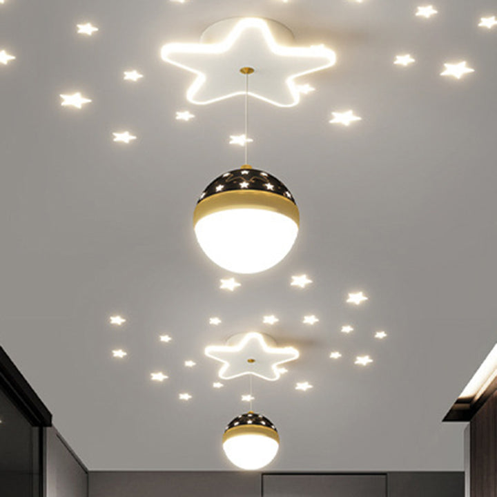 Plafonnier LED semi-encastré contemporain nordique avec projection de ciel étoilé en fer acrylique lune étoile pour couloir 