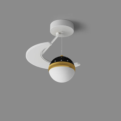 Contemporary Nordic Iron Acrylic Moon Star Ball Starry Sky Projection LED Semi-Flush Mount Ceiling Light For Hallway