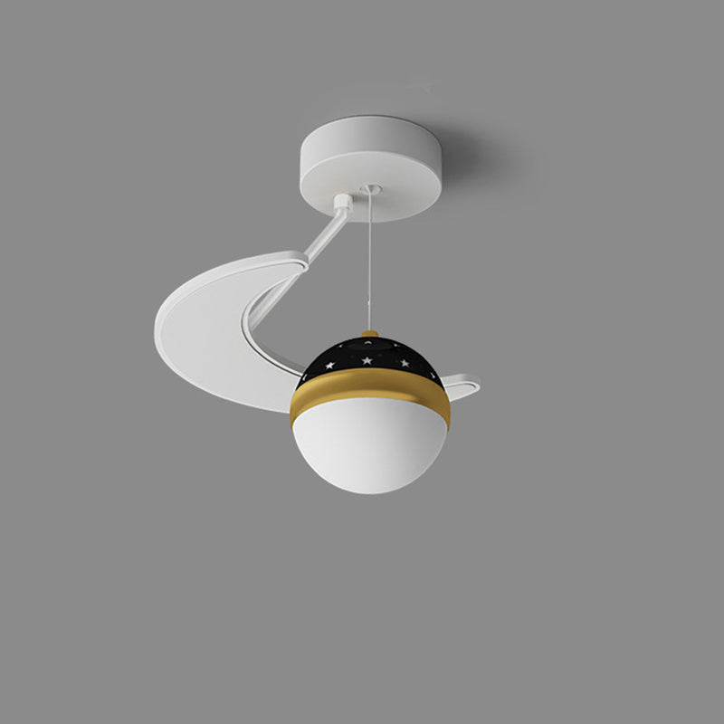 Contemporary Nordic Iron Acrylic Moon Star Ball Starry Sky Projection LED Semi-Flush Mount Ceiling Light For Hallway