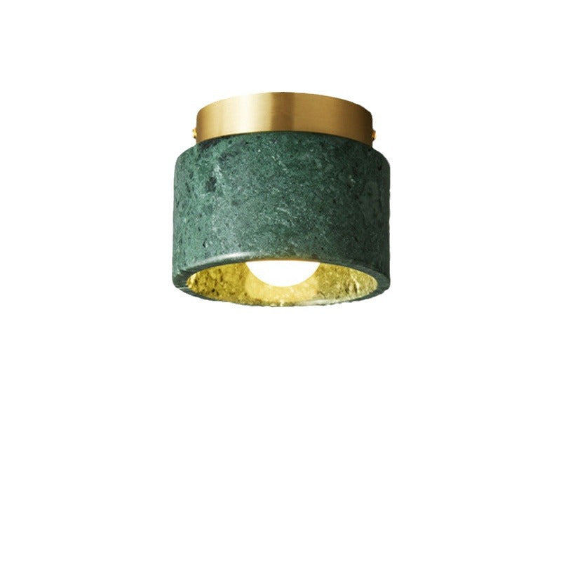 Contemporary Nordic Marble Metal Glass Cylinder Round 1-Light Semi-Flush Mount Ceiling Light For Hallway